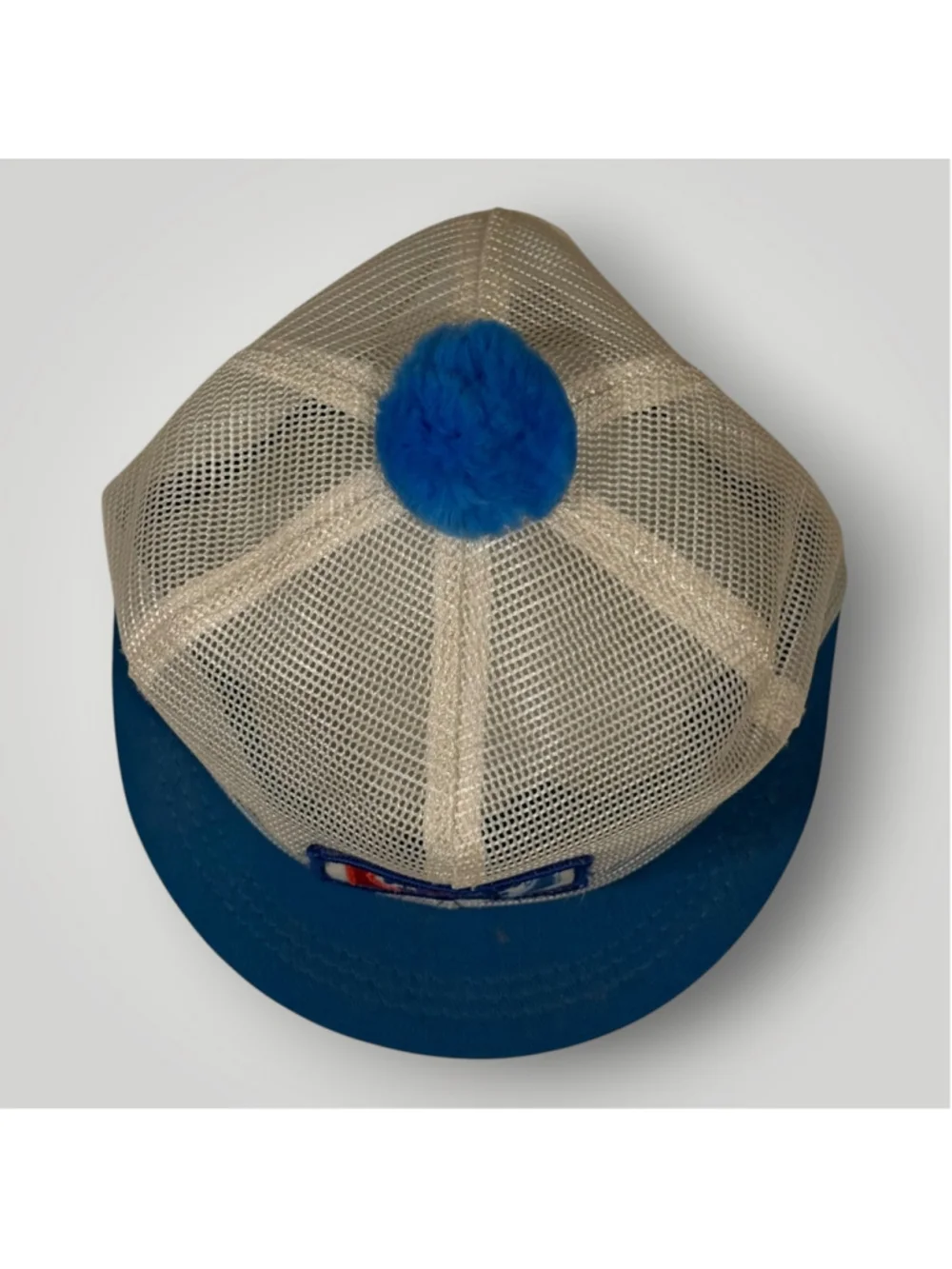 Vtg 1980s Pepsi Cola Mesh Trucker Hat Snapback White/Blue Pom Pom Patch Logo Cap